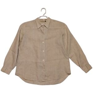 Liz Claiborne Lizport Women's Button Up Linen Shirt Sz M‎ Khaki Office Work